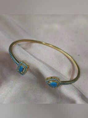 Western Bracelet Gold Turquoise Blue Stone Open Bangle Bracelet